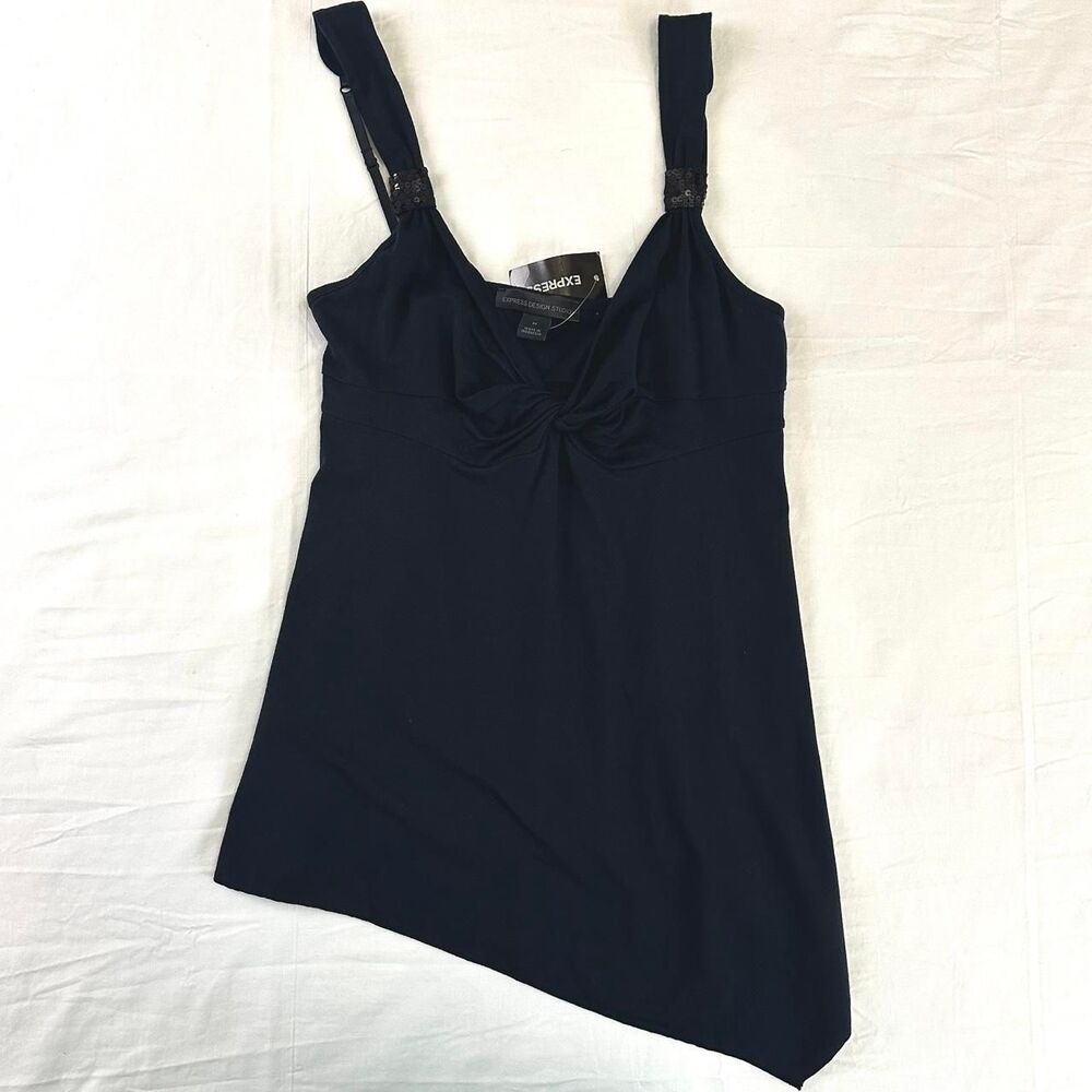 Y2K NWT Express Design Studio Asymmetrical Black Tank Sequin Sz M 2000s Alt‎ Emo